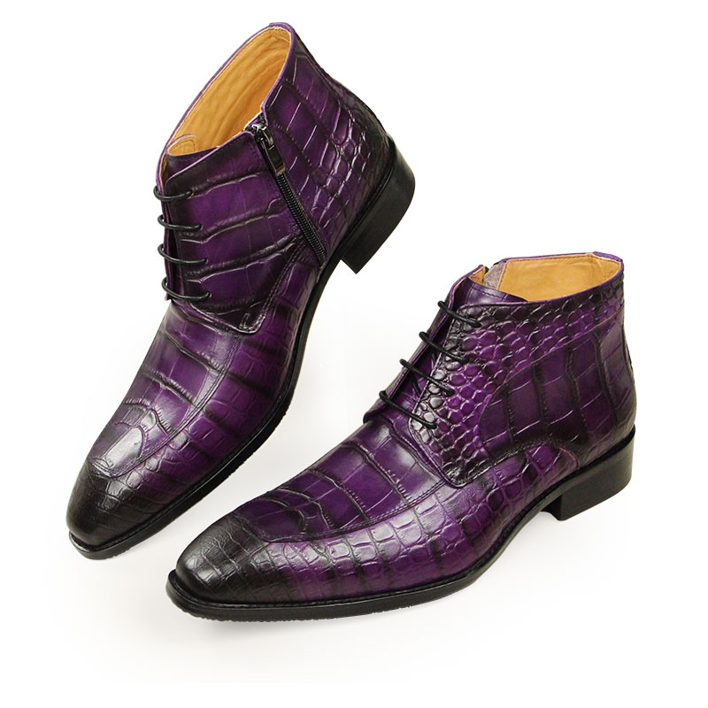 Men Formal Wear With Boots - รองเท้าบู้ทหนังวัวแท้แฟชั่นใหม่พิมพ์ลายหนังวัวแท้แบบลำลองมีเชือกผูก