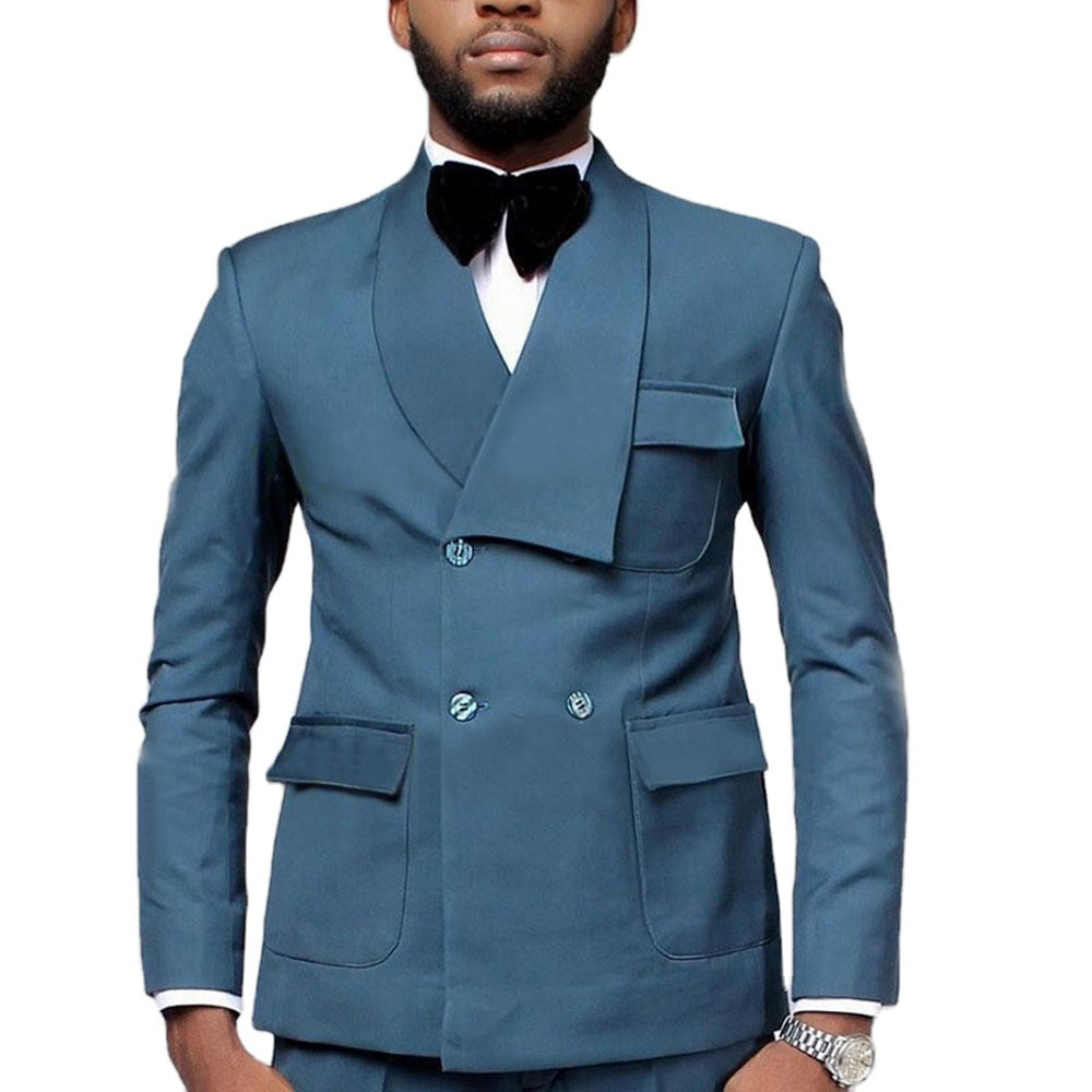 Men Formal Wear Blue - การออกแบบล่าสุด Double Breasted Lake Blue Blazer