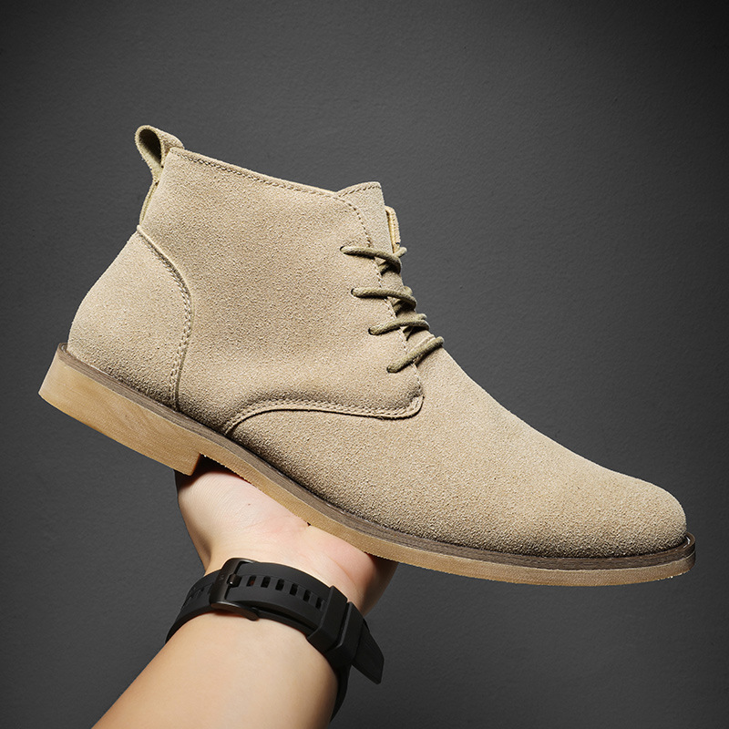 Men Formal Wear With Boots - รองเท้าบูทเชลซีสีน้ำตาลสไตล์อังกฤษสำหรับผู้ชาย รองเท้าหุ้มข้อทรงสูง รองเท้าทางการ หัวแหลม สวมใส่สบาย รองเท้าบูทข้อสั้นแบบผูกเชือกสำหรับผู้ชาย