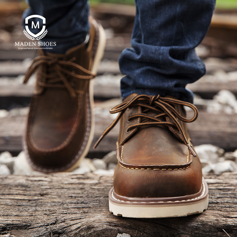 Men Formal Wear With Boots - รองเท้าเดรสวินเทจสำหรับผู้ชายของ Maden สีน้ำตาล หัวกลม รองเท้าเดอร์บี้แบบลำลอง รองเท้าบูทหุ้มข้อต่ำแบบผูกเชือก