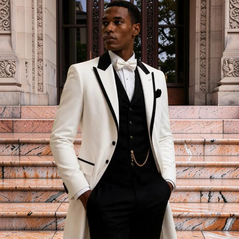 Formal Wear For Men In Wedding - ชุดสูทแต่งงานสำหรับผู้ชาย 3 ชิ้น ทรงเข้ารูป แจ็คเก็ตทักซิโด้แบบกระดุมแถวเดียว ตัดเย็บตามสั่ง
