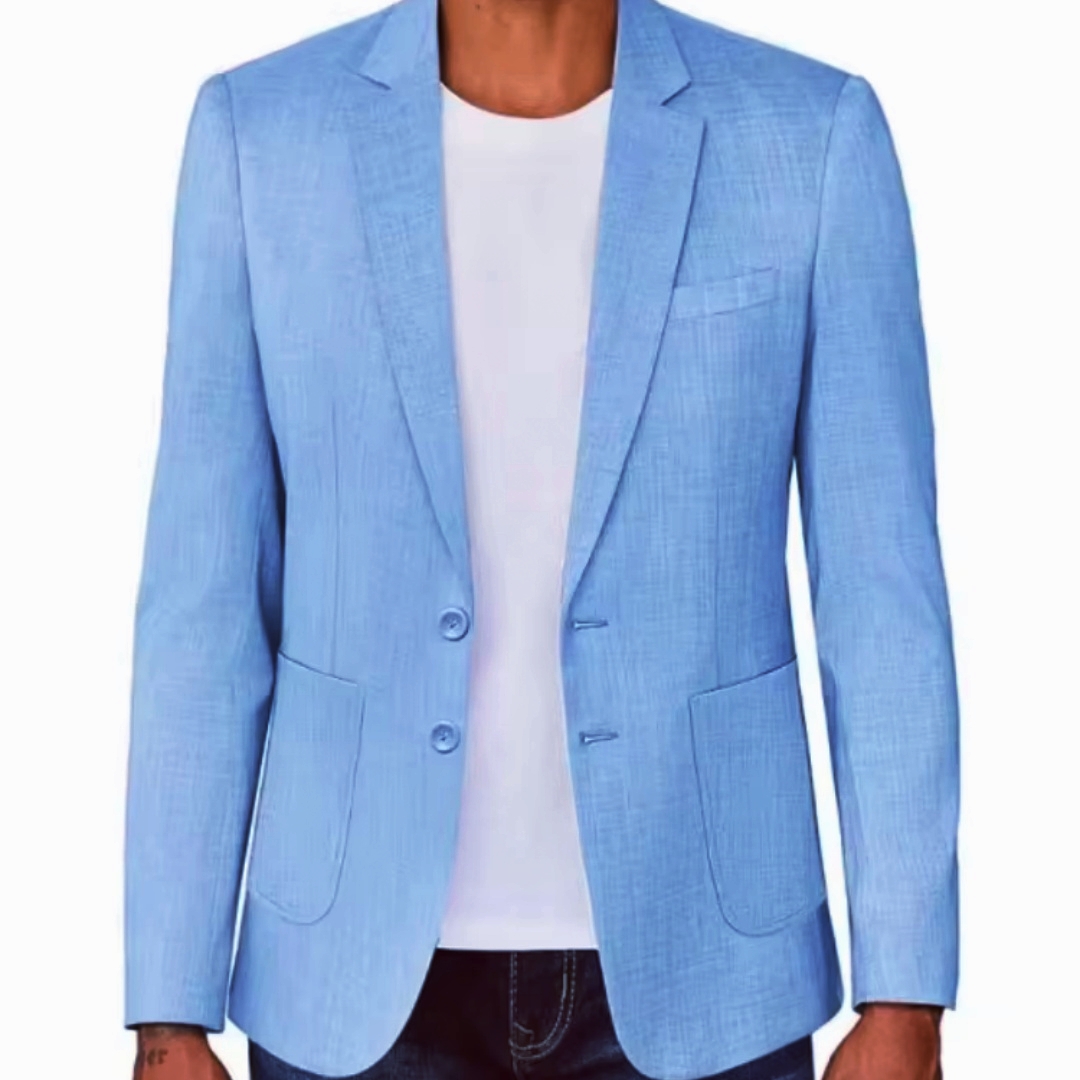 Men Formal Wear Blue - เสื้อเบลเซอร์ผ้าลินินสีเบจ/น้ำเงินทรงเข้ารูปสำหรับผู้ชาย สไตล์ลำลอง เหมาะสำหรับงานปาร์ตี้ งานพรอม เสื้อโค้ทดีไซน์เนอร์ สำหรับฤดูใบไม้ผลิและฤดูร้อน