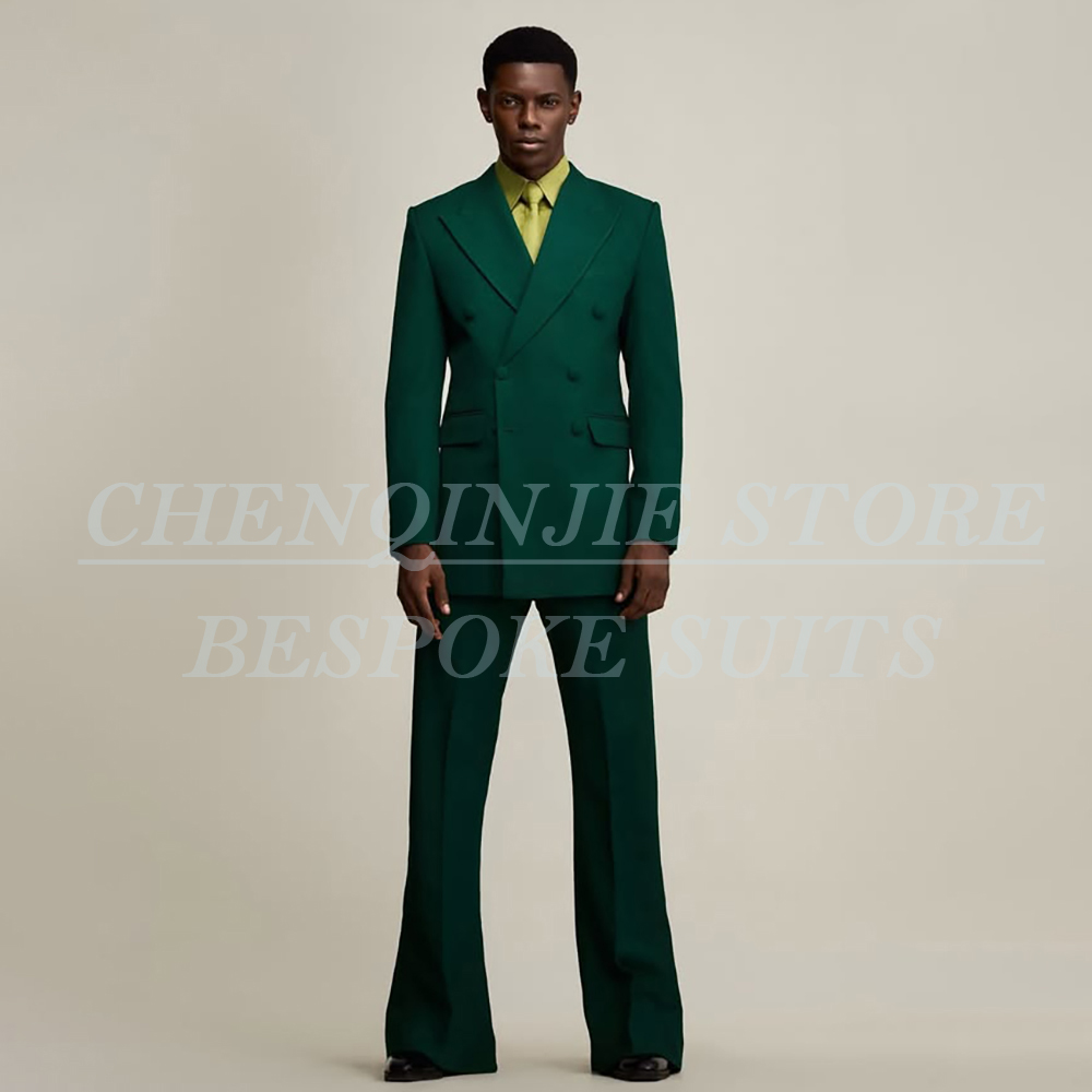 Formal Wear For Men In Wedding - ชุดสูทผู้ชายสีเขียวสุดหรูสำหรับงานแต่งงาน ชุดสูทแบบกระดุมสองแถว คุณภาพสูง 2 ชิ้น เสื้อแจ็คเก็ตและกางเกง