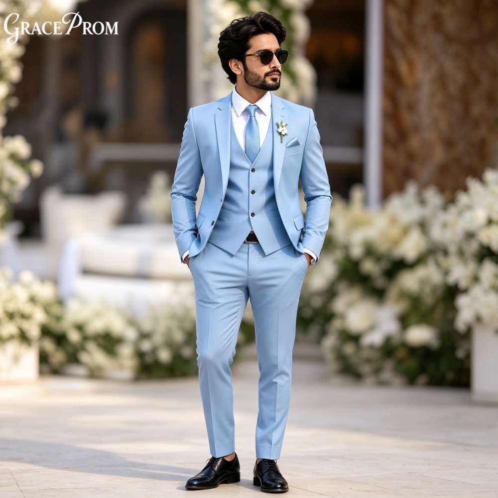 ชุดทักซิโด้ผู้ชายสีฟ้าอ่อนหรูห - Men Formal Wear Blue บทวิจารณ์และราคา