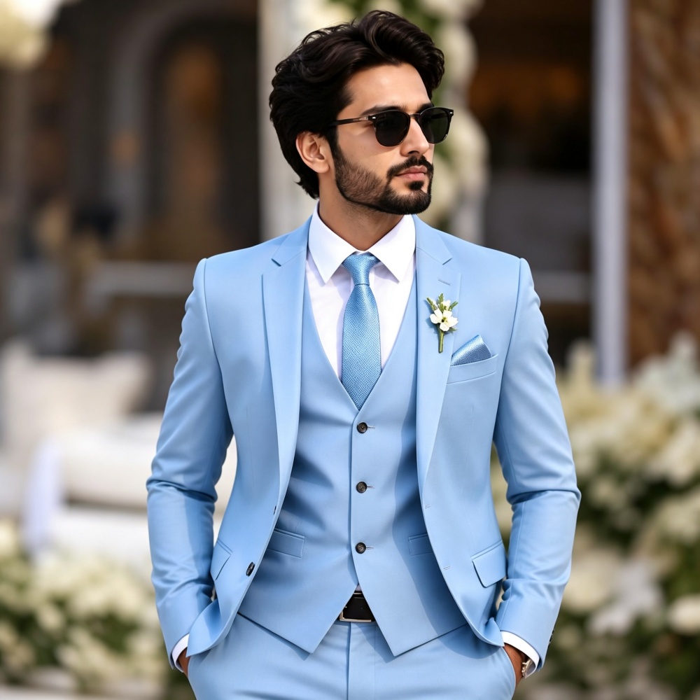 ชุดทักซิโด้ผู้ชายสีฟ้าอ่อนหรูห - Men Formal Wear Blue บทวิจารณ์และราคา