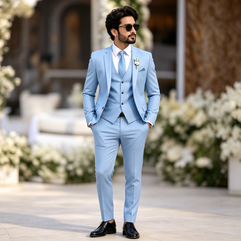 ชุดทักซิโด้ผู้ชายสีฟ้าอ่อนหรูห - Men Formal Wear Blue บทวิจารณ์และราคา