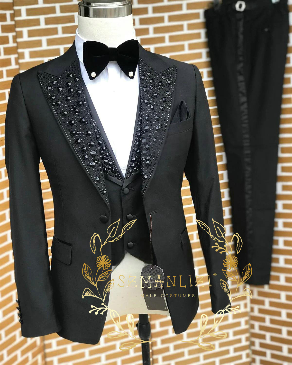 ผู้ชายสีดําชุดหรูหราหินคริสตัล - Formal Wear For Men In Wedding บทวิจารณ์และราคา
