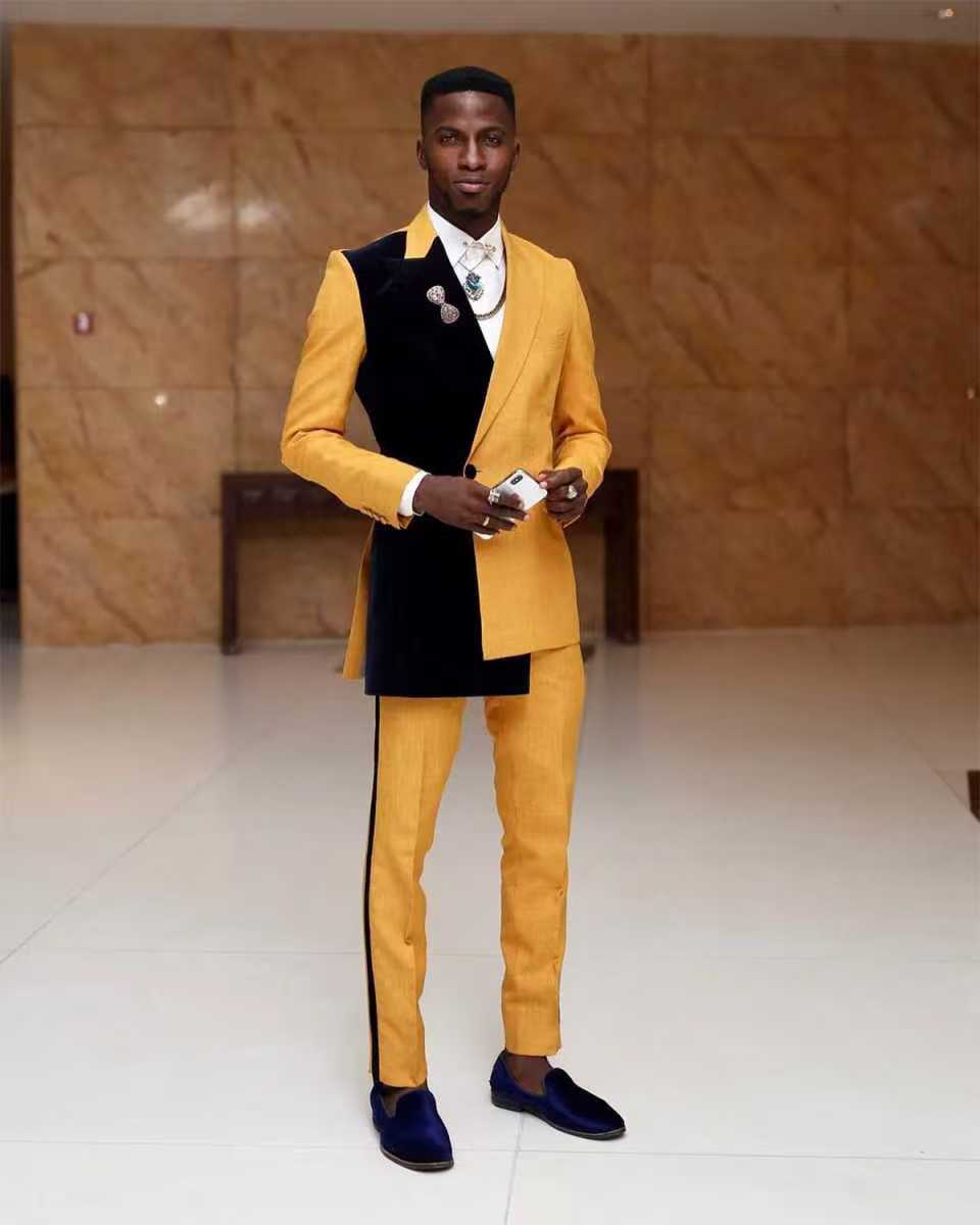 สีดําสีเหลืองผู้ชายชุด 2 ชิ้นเ - Formal Wear For Men Yellow บทวิจารณ์และราคา
