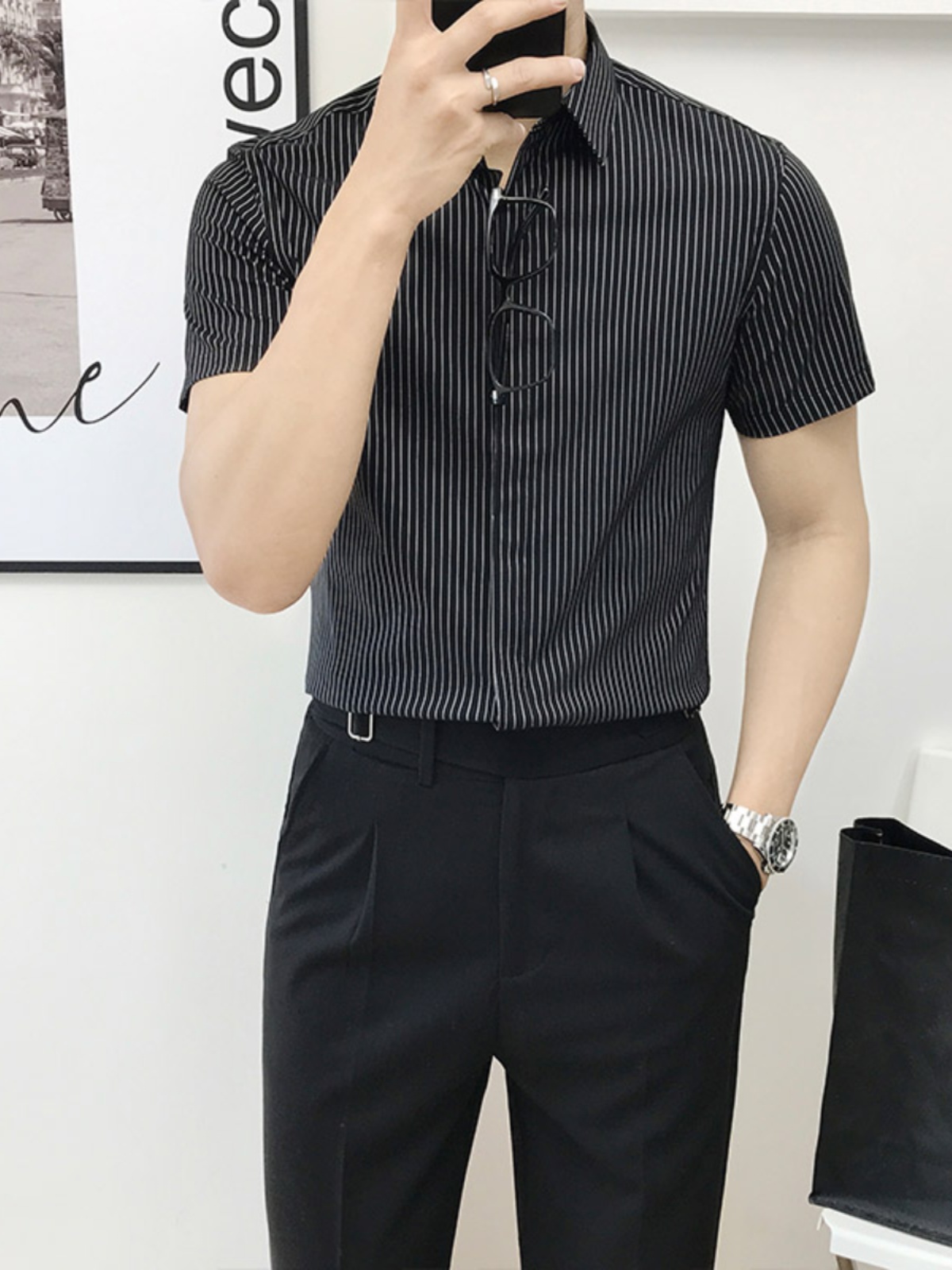 เสื้อเชิ้ตแขนสั้นลายทางทรงเข้า - Men'S Urban Formal Wear บทวิจารณ์และราคา