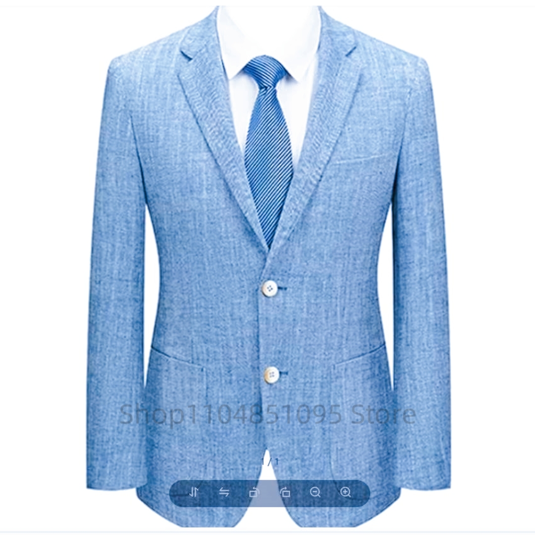 เสื้อสูทผู้ชายทรงเข้ารูป ผ้าลิ - Men Formal Wear Blue บทวิจารณ์และราคา