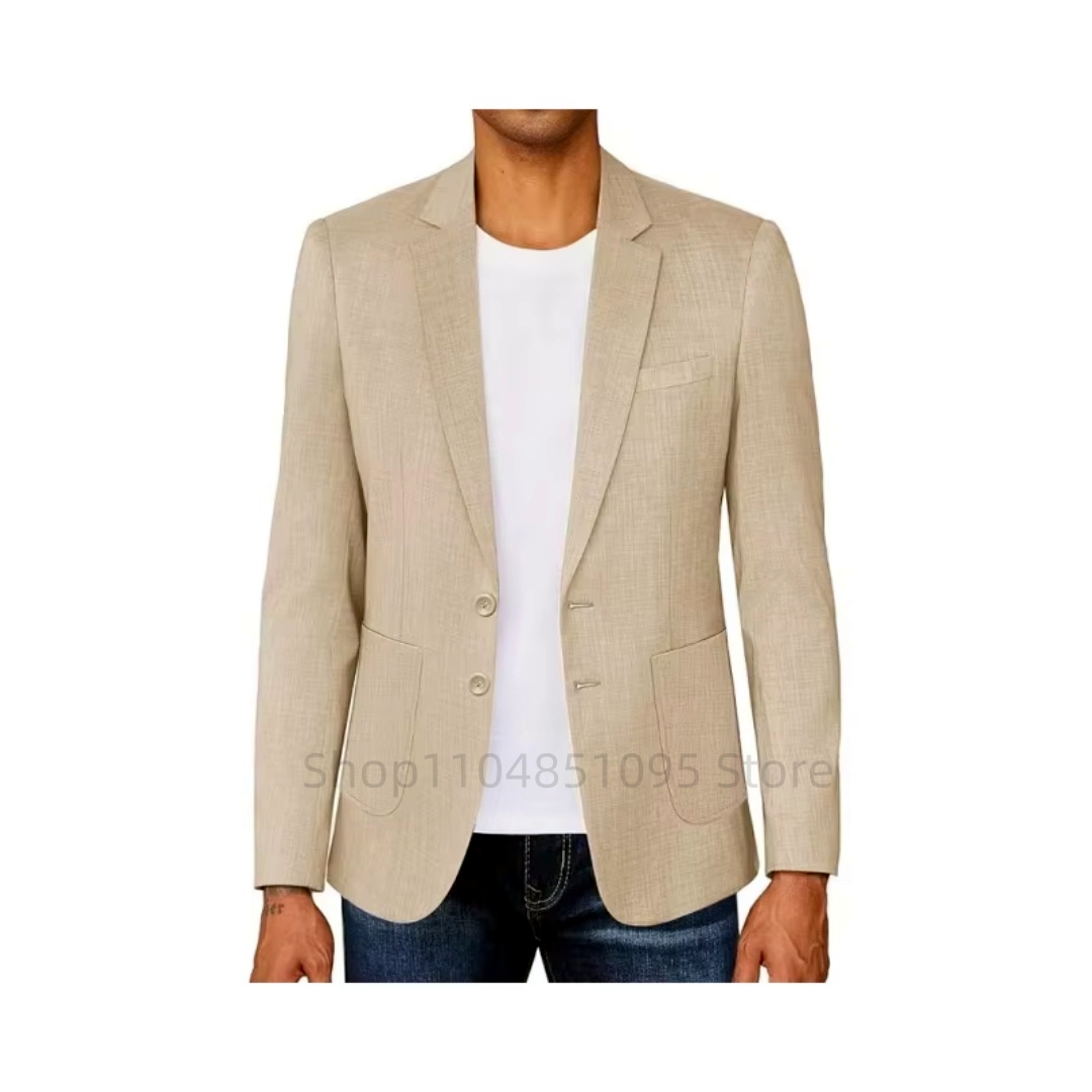 เสื้อเบลเซอร์ผ้าลินินสีเบจ/น้ำ - Men Formal Wear Blue บทวิจารณ์และราคา