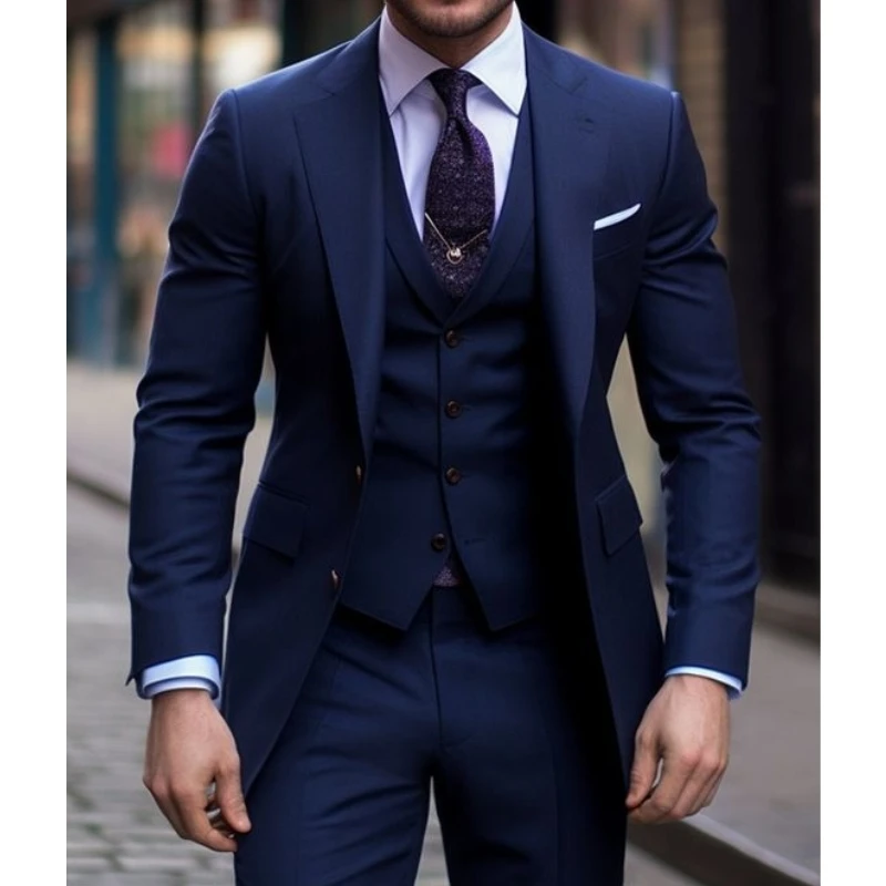 น้ําเงิน 3 ชิ้นสบายๆชายชุด SLI - Men Formal Wear Blue บทวิจารณ์และราคา