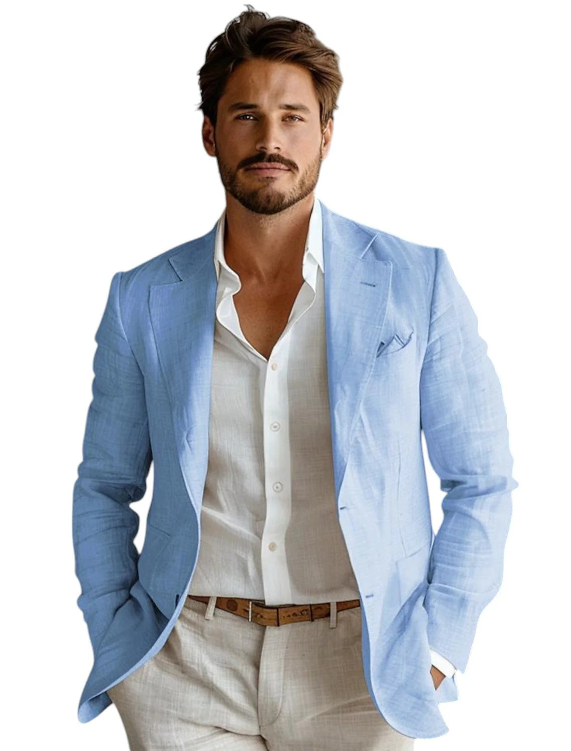 เสื้อเบลเซอร์ผ้าลินินสีน้ำเงิน - Men Formal Wear Blue บทวิจารณ์และราคา